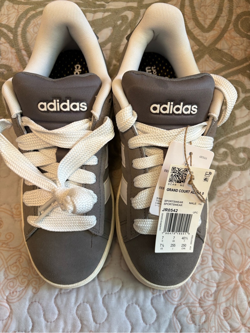 adidas Grand Court Lace-Up Sneakers in Gray and White